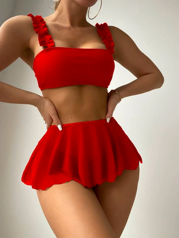 Solid Frill Trim Bikini Swimsuit Beach Skirt Dubai Brands