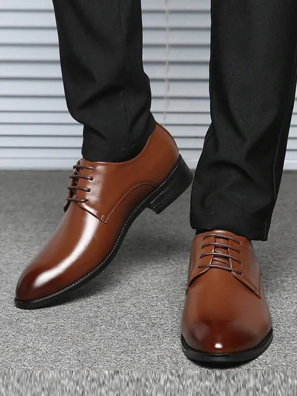 Men Lace Up Derby Shoes, Vintage Rust Brown Dress Shoes