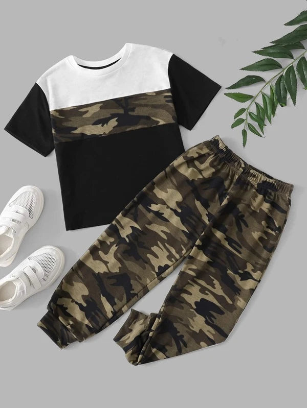 Toddler Boys Camo Panel Top And Joggers Set