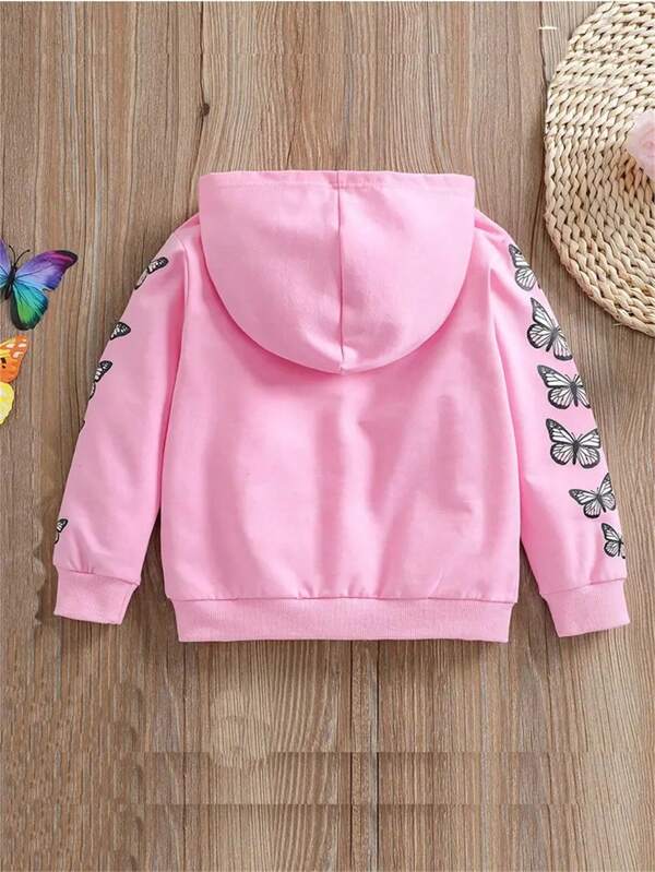 Young Girl Butterfly Print Zip Up Hooded Jacket