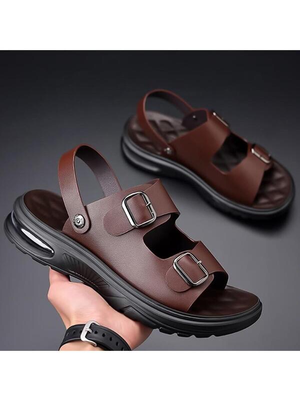 Men Buckle Decor Sport Sandals, Sporty Summer Black Sandals