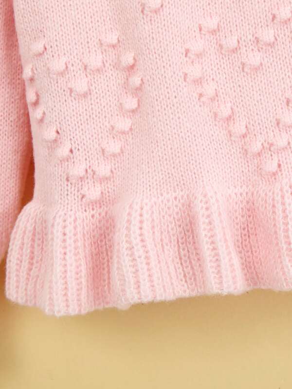 Young Girl Heart Pattern Ruffle Hem Sweater