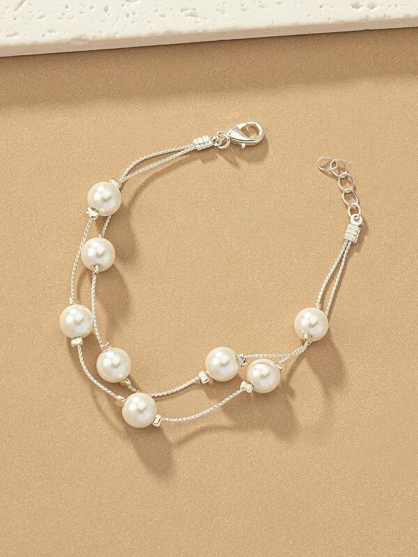 1pc European & American Vintage Style Simple Multi Layer Glass Pearl Bracelet Suitable For Women's Daily Wear