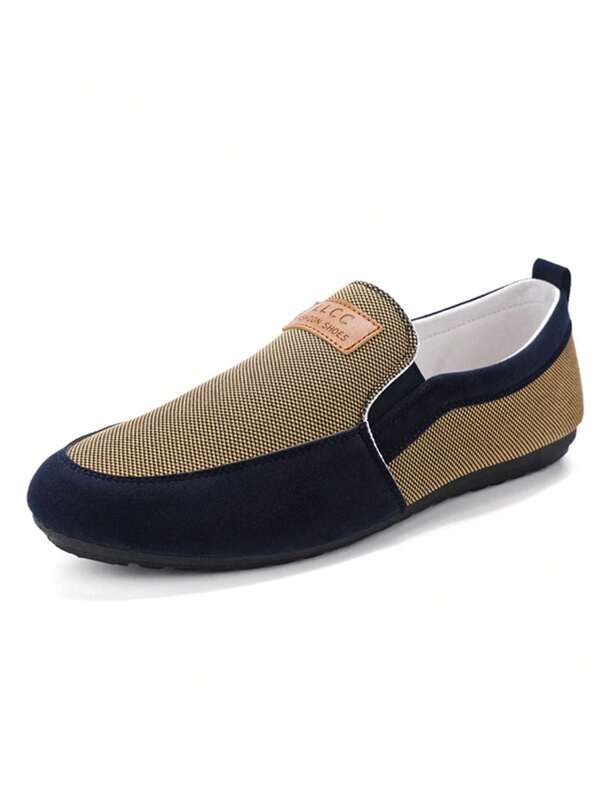 Fashionable Driving Shoes For Men, Colorblock Letter Patch Decor Slip-on Loafers