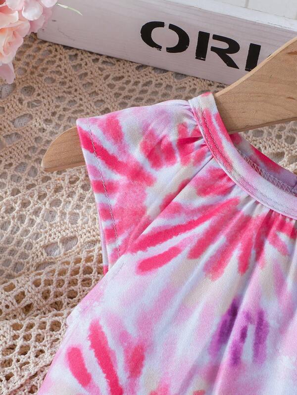 Baby Tie Dye Raglan Sleeve Ruffle Hem Romper