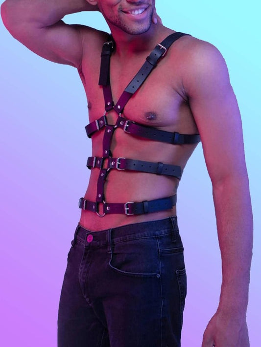 1pc Men Studded Decor Punk Harness Belt For Performance