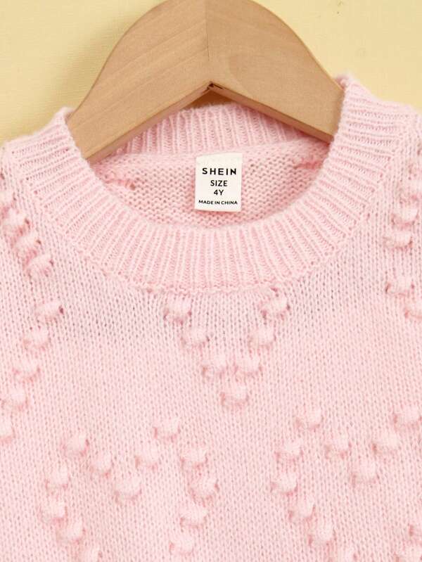 Young Girl Heart Pattern Ruffle Hem Sweater