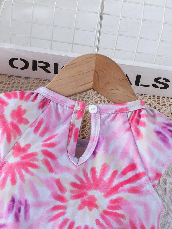 Baby Tie Dye Raglan Sleeve Ruffle Hem Romper