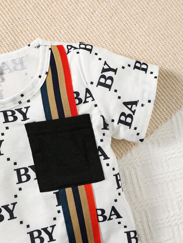 Baby Boy Striped & Letter Graphic Tee & Shorts Set