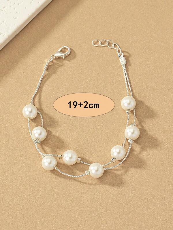 1pc European & American Vintage Style Simple Multi Layer Glass Pearl Bracelet Suitable For Women's Daily Wear