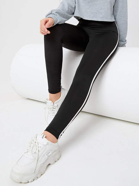 SHEIN Teen Girls Striped Tape Side Leggings