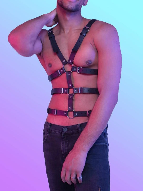 1pc Men Studded Decor Punk Harness Belt For Performance