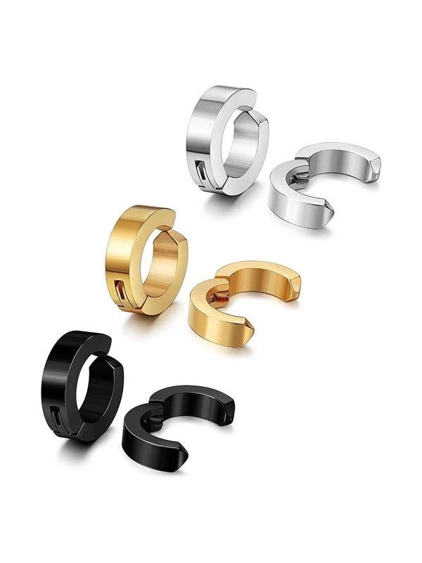 3pairs/set Fashion Stainless Steel Minimalist Hoop Earrings For Men Women For Gift