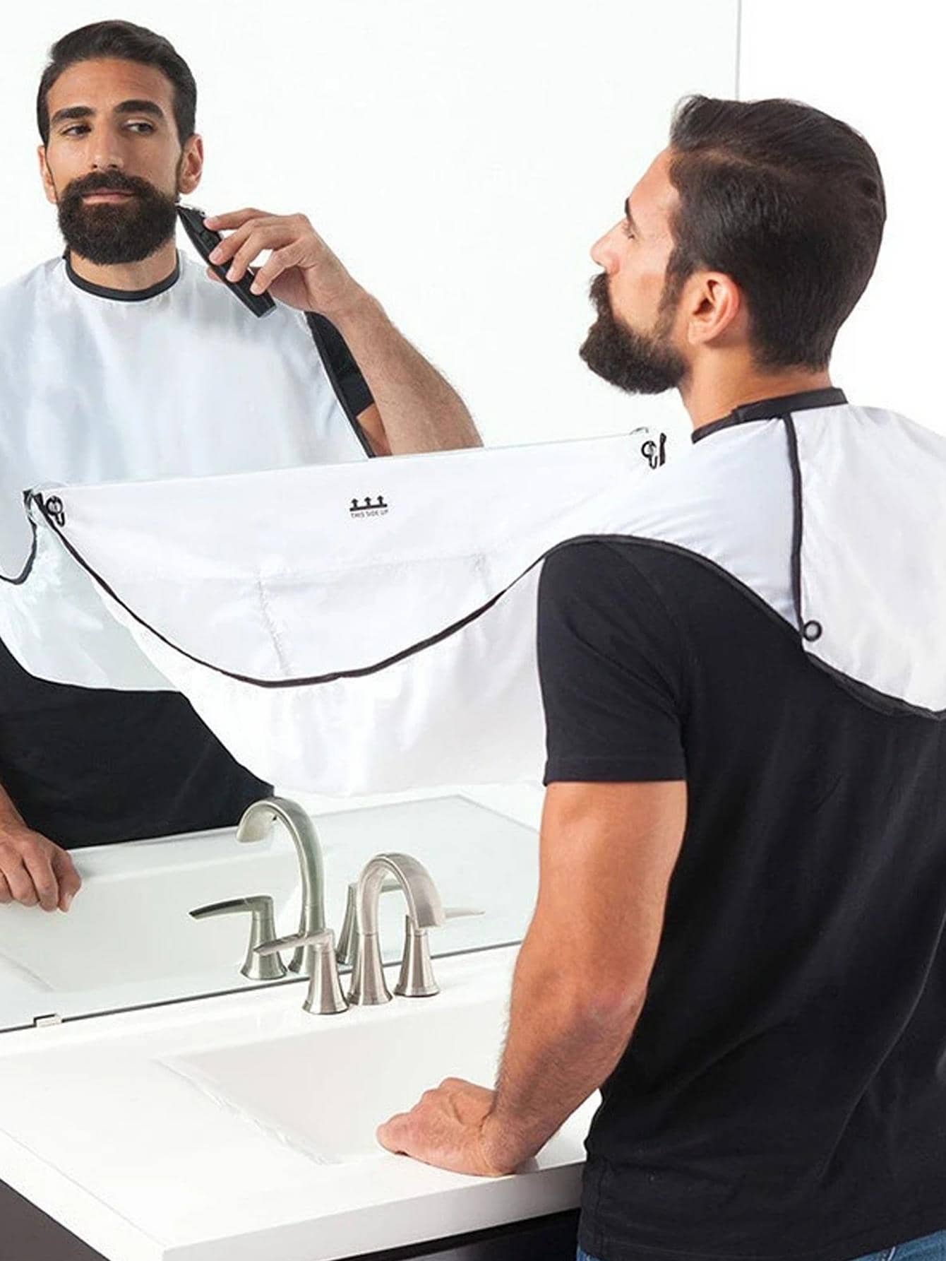 1pc Contrast Binding Beard Bib Apron, Daily Fabric Non-Stick Hair Catcher Grooming Cloth For Men