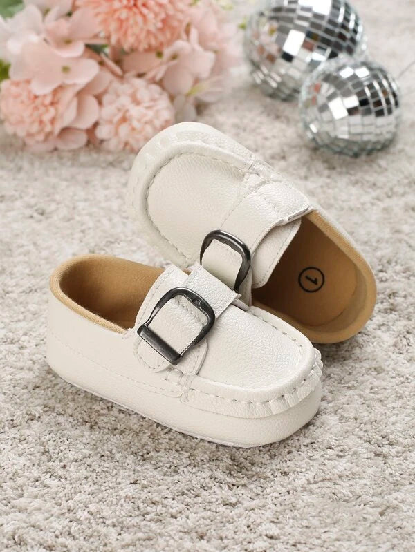 Baby Metal Decor Litchi Embossed Buckle Decor Loafers