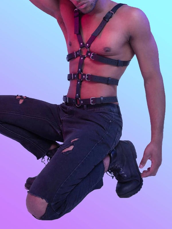 1pc Men Studded Decor Punk Harness Belt For Performance