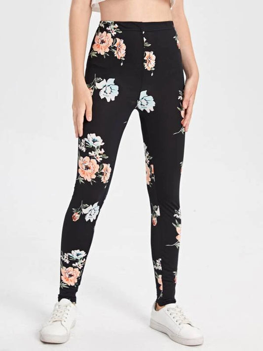 SHEIN Teen Girls Floral Print Leggings