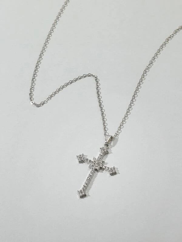 Rhinestone Cross Charm Necklace