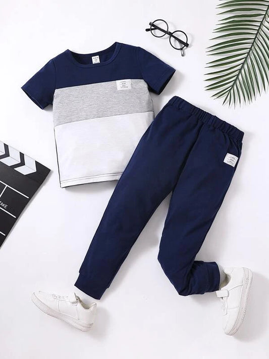 Toddler Boys Colorblock Letter Patched Tee & Sweatpants