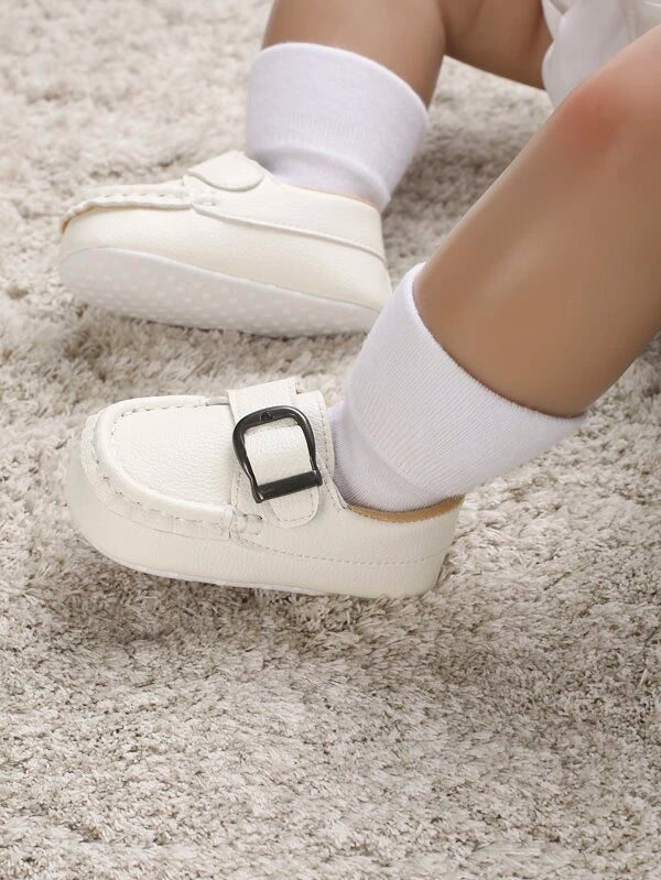 Baby Metal Decor Litchi Embossed Buckle Decor Loafers