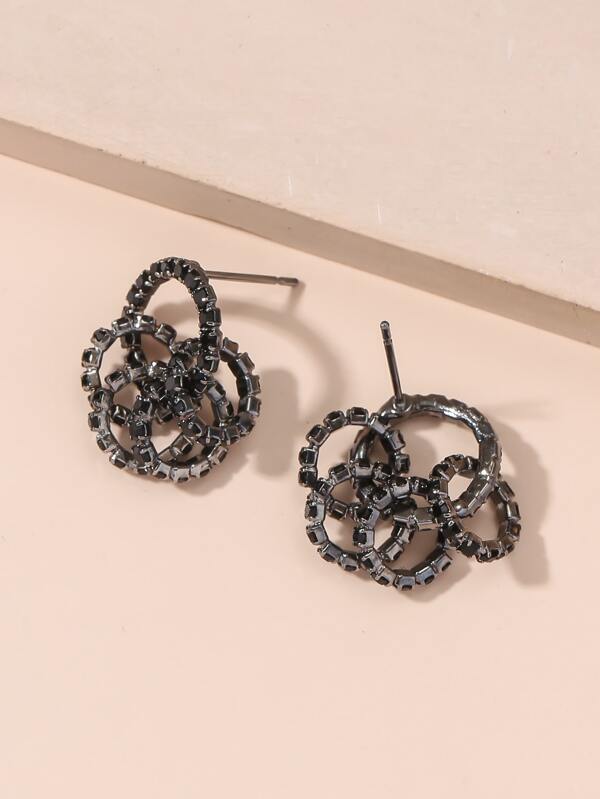 1pair Fashionable & Edgy Circular Design Earring & Ear Stud With Black Rhinestones For Men's Casual Street Dance