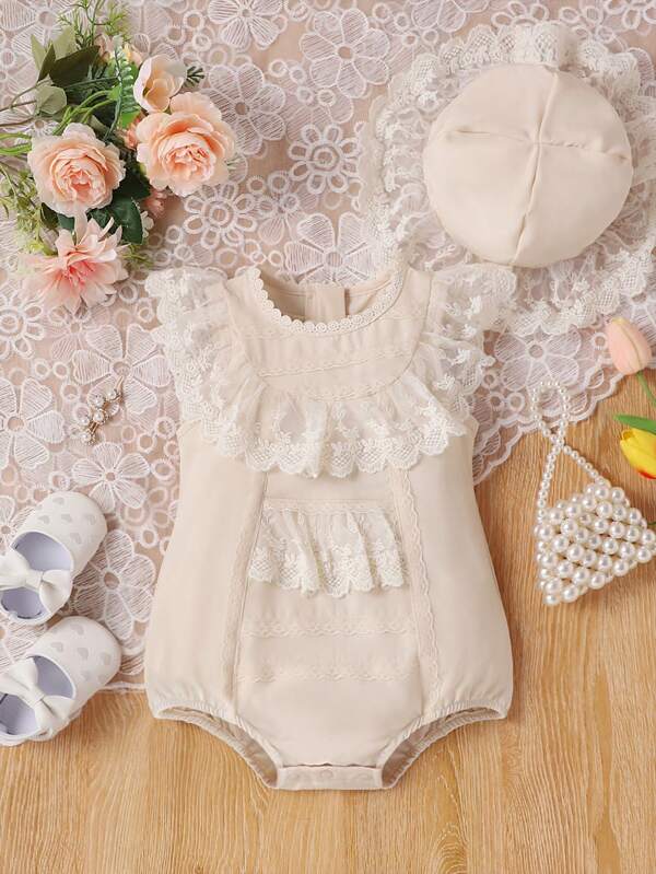 Baby Contrast Lace Ruffle Trim Bodysuit