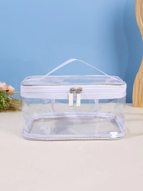 1pc White Transparent PVC Portable Waterproof Large Capacity Household Organizer Travel Makeup Bag For Women Girls