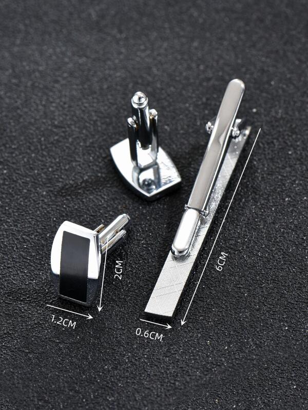 1pair Men Geometric Decor Cufflinks & 1pc Tie Clip Punk Hip Pop Style