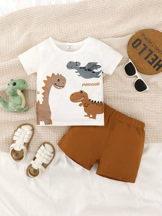 Baby Letter & Dinosaur Print Tee & Shorts