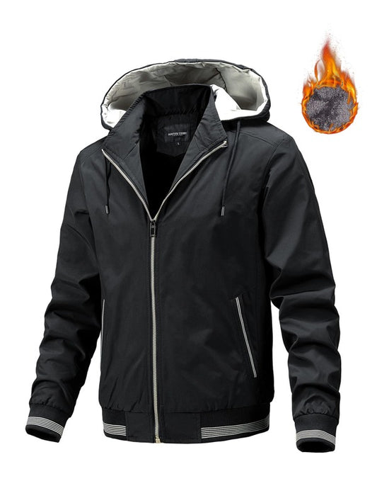 Men Zip Up Drawstring Hooded Thermal Lined Jacket