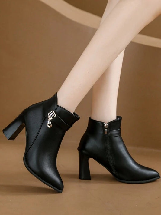 Women's Fashionable Boots - Newest Style In Autumn And Winter - High Heels And Sturdy Heels - Fashionable Short Boots For Women - Pointed, Waterproof Platform, Women's Pu Leather Boots