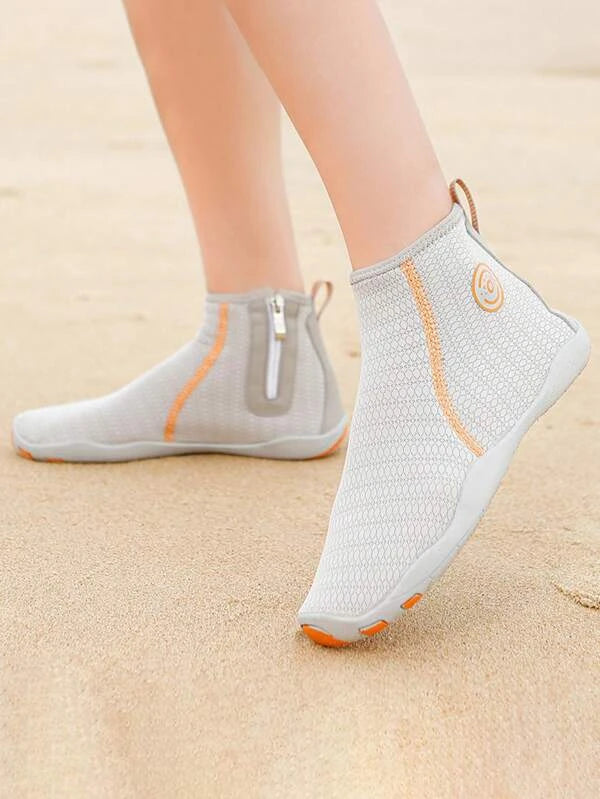 Sport Aqua Shoes For Women, Geometric Pattern Zipper Side Water Shoes