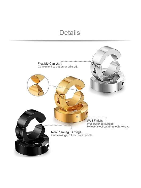 3pairs/set Fashion Stainless Steel Minimalist Hoop Earrings For Men Women For Gift