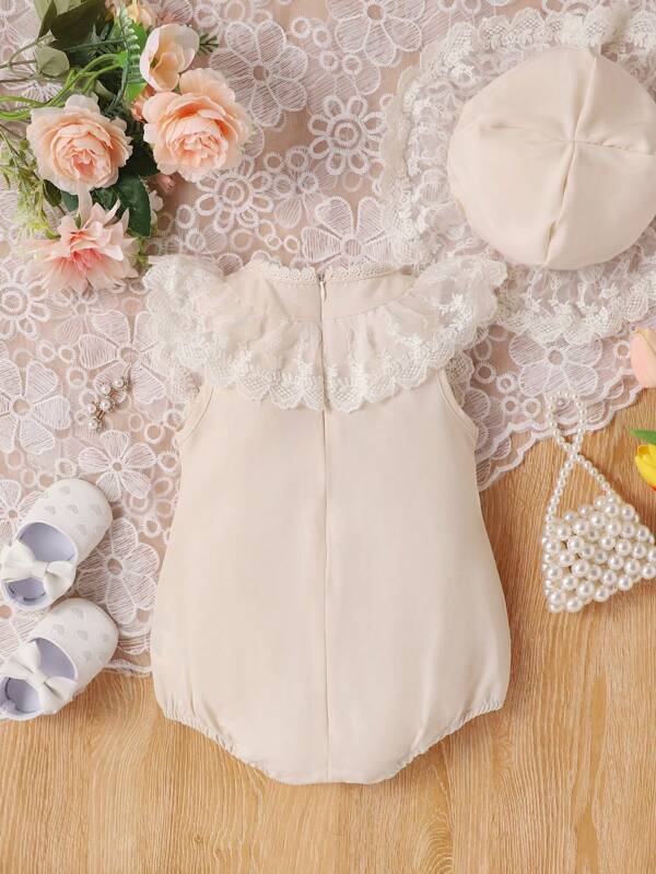 Baby Contrast Lace Ruffle Trim Bodysuit