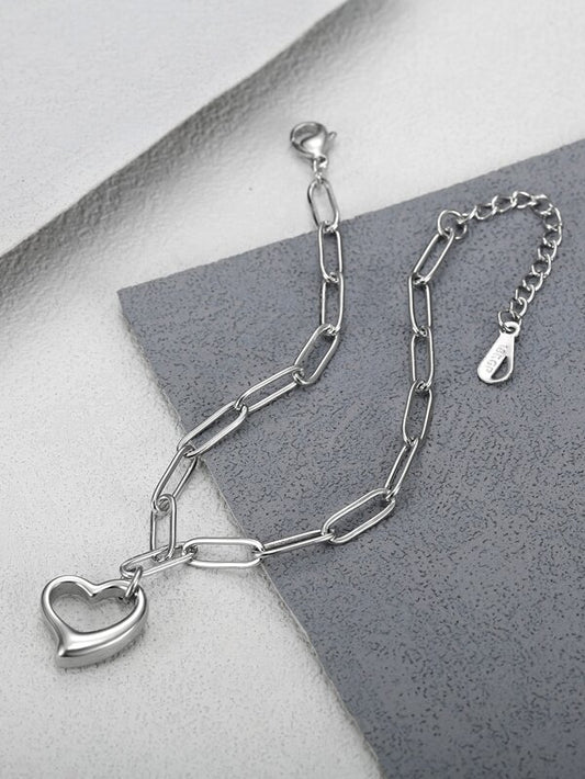 1pc Ins Minimalist Style Hollow Heart Fashion Stainless Steel Chain Bracelet For Women For Daily Decoration