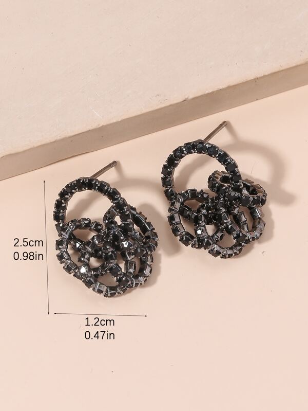 1pair Fashionable & Edgy Circular Design Earring & Ear Stud With Black Rhinestones For Men's Casual Street Dance