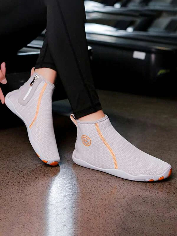 Sport Aqua Shoes For Women, Geometric Pattern Zipper Side Water Shoes