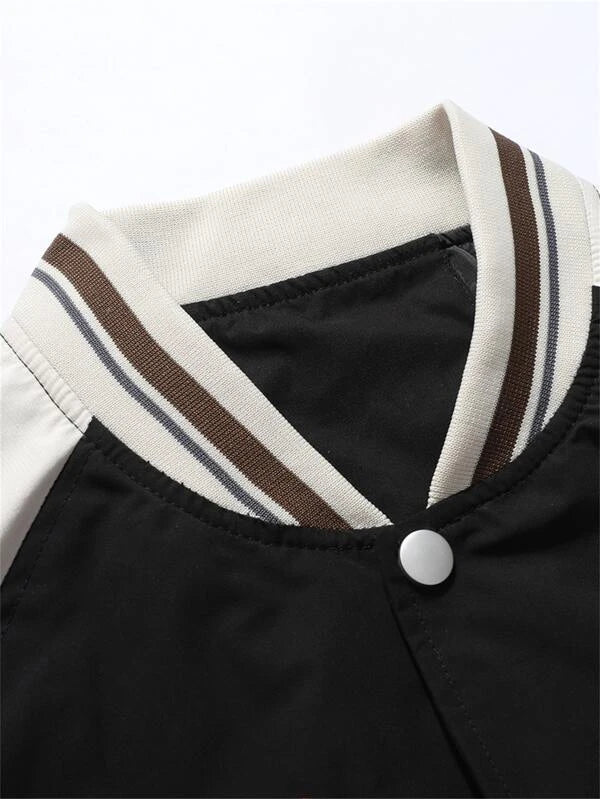 Manfinity EMRG Men Letter Embroidery Colorblock Raglan Sleeve Striped Trim Varsity Jacket Without Tee