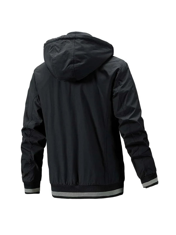 Men Zip Up Drawstring Hooded Thermal Lined Jacket