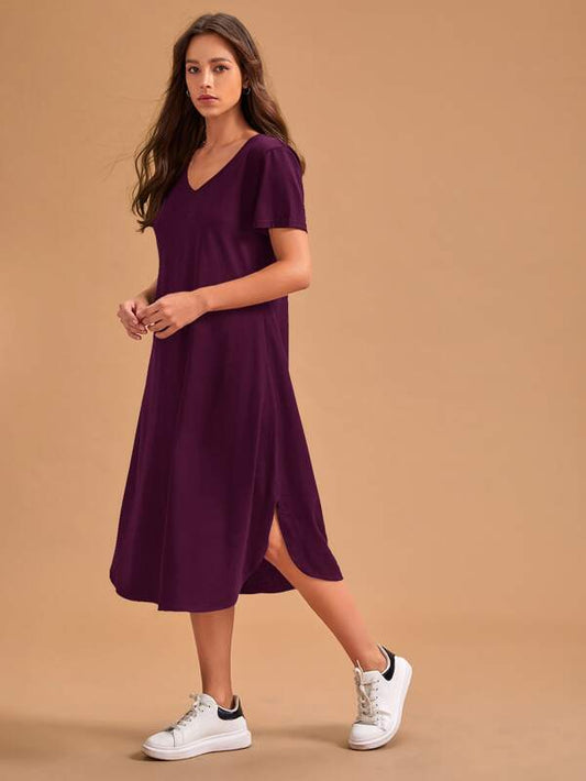 V-neck Curved Hem Lounge Dress