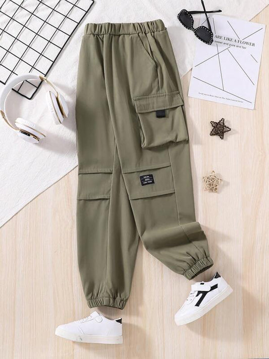 Tween Boy Letter Patched Detail Flap Pocket Cargo Pants