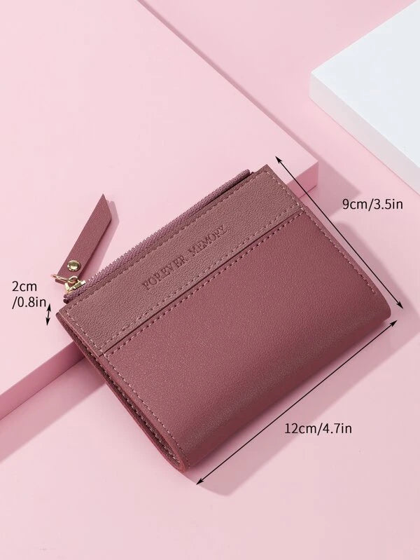 Letter Graphic Small Purse Coin Pocket Small Purse ID Window Zipper Women Wallet