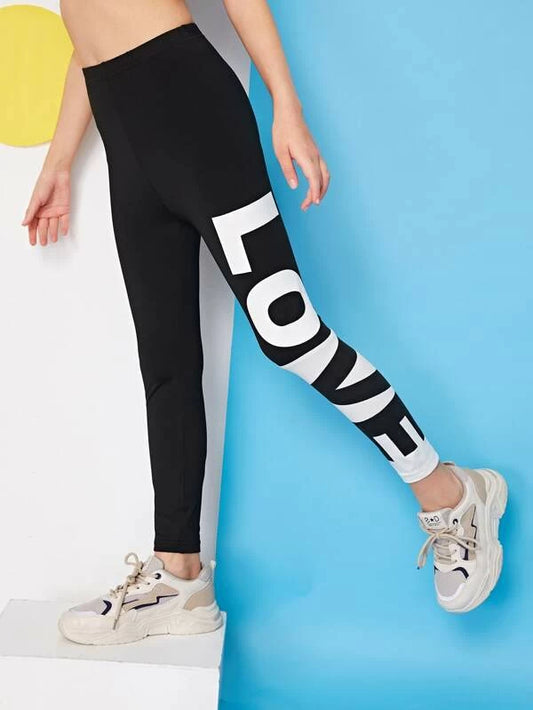 SHEIN Girls Elastic Waist Letter Graphic Leggings