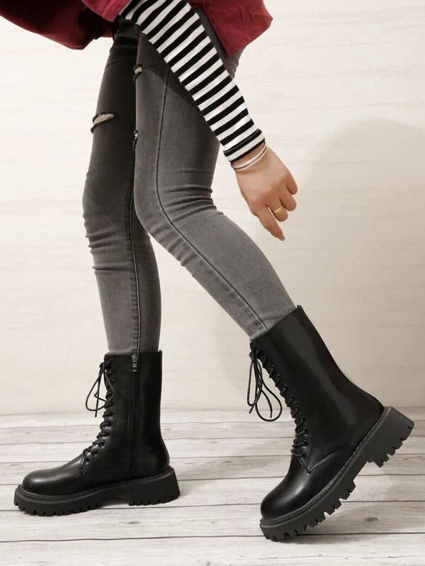 Zip Side Lace-up Front Combat Boots