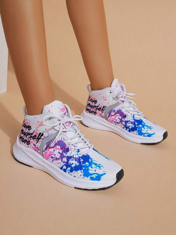 Women Letter Graphic Lace-up Front Running Shoes, Sporty Sneakers