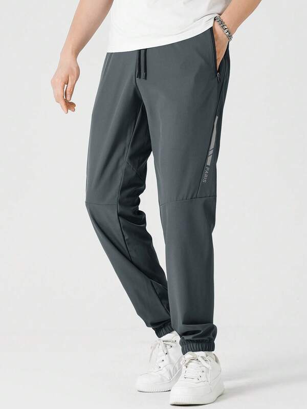 Men Letter Graphic Drawstring Waist Sports Pants