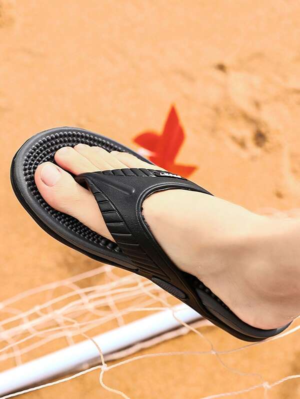 Cool Black Flip Flops For Men, Letter Graphic Toe Post Design Slippers