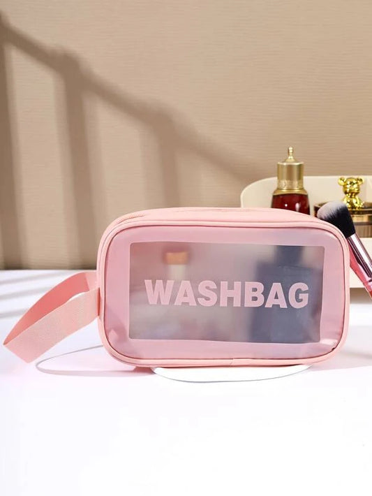 1pc Pink PVC Portable Portable Waterproof Large Capacity Home Organization Travel Makeup Bag For Women Girls