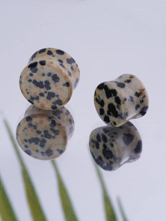 1 Pair Dalmatian Jasper Spotted Stone Ear Plugs Natural Ear Tunnel Gauge Stretcher Ear Expander Piercing