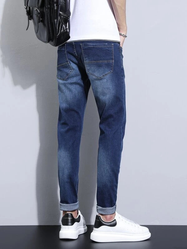 Manfinity Homme Men Cotton Cat Whisker Washed Jeans